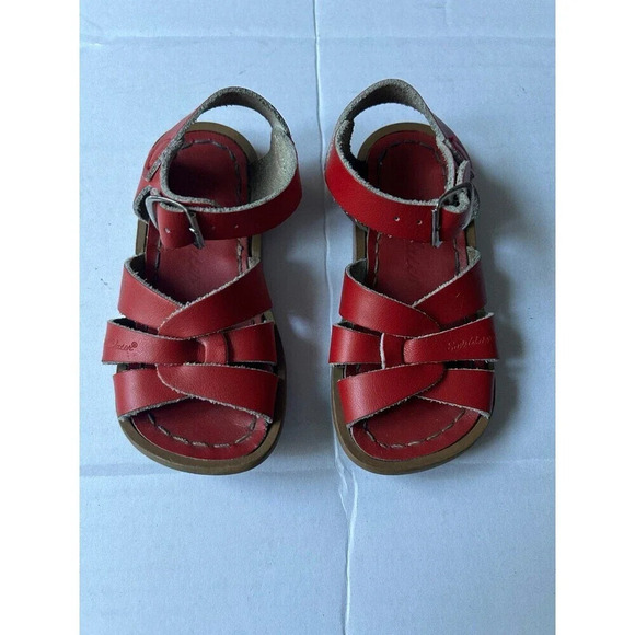 SALTWATER SANDALS Girls/Kids Size 7 Red Leather Classic Flat - Picture 1 of 6